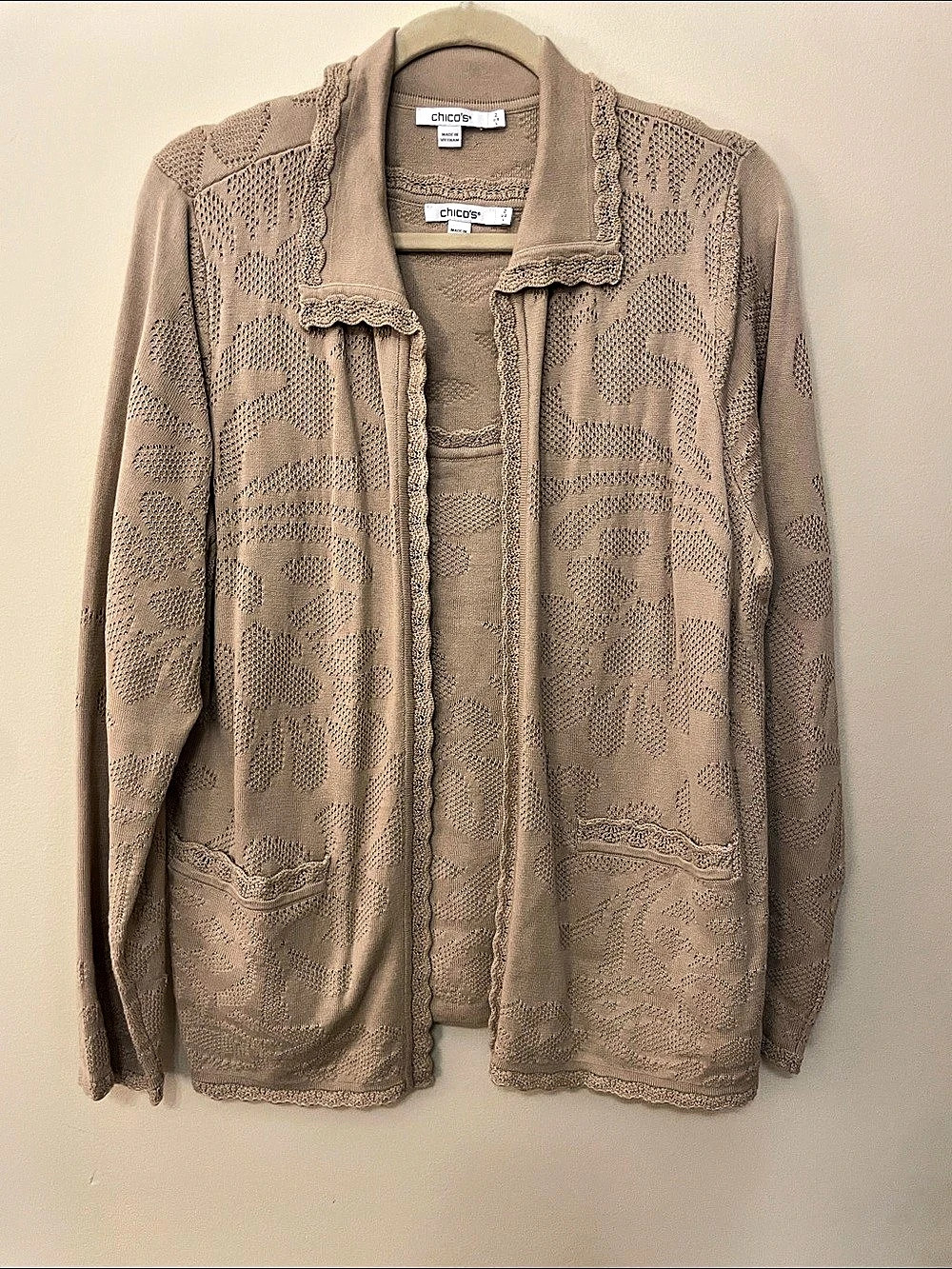 Chico's Floral Knit Cardigan Set in khaki Size 2